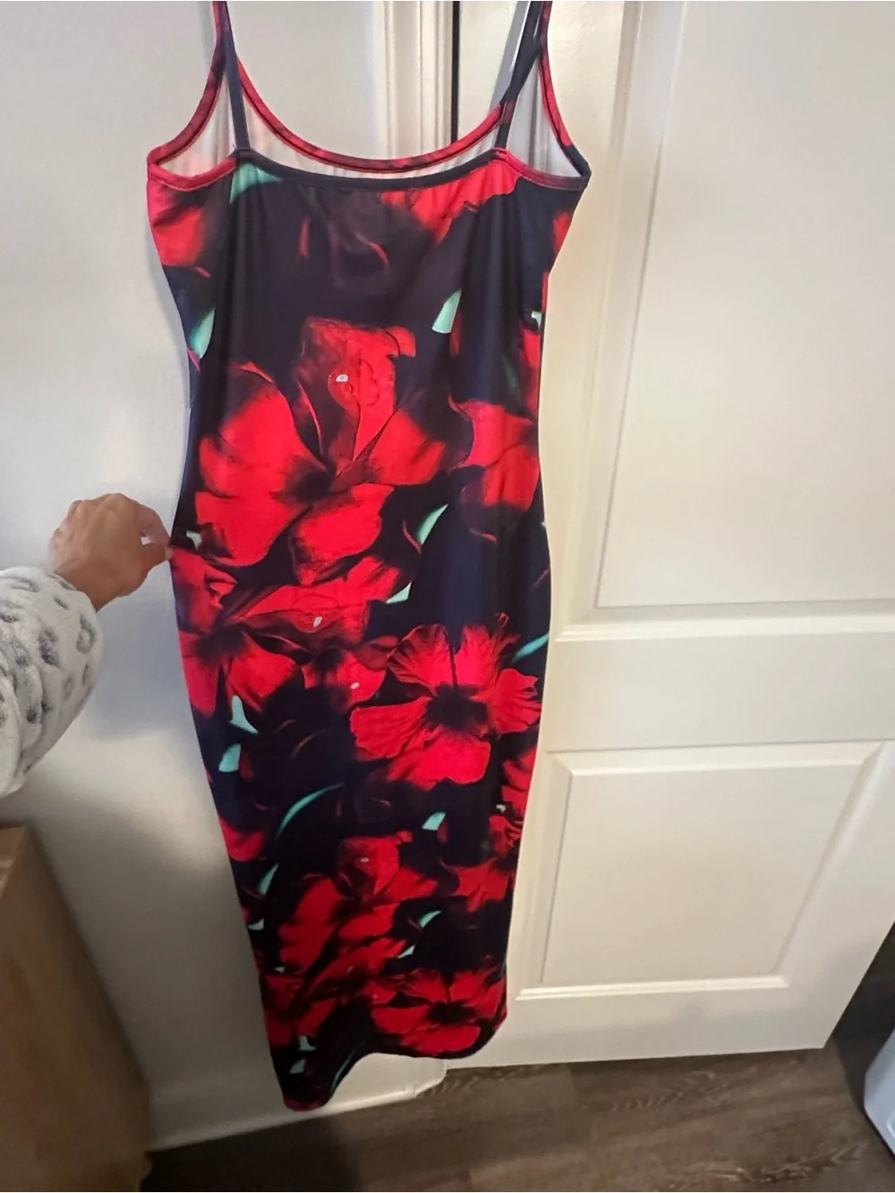 Red Floral Slip Dress - Sleek Spaghetti Strap Midi